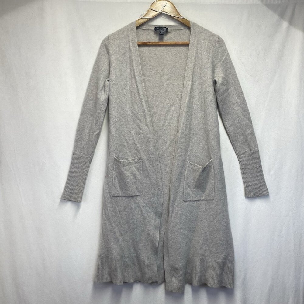 Saks Fifth Ave 100% Cashmere Long Open Front Cardigan Sweater Women Small Beige
